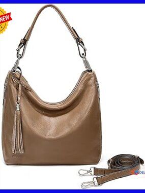 Genuine Leather Hobo Bag with Adjustable Straps and Multiple Pockets